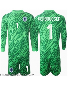 Paesi Bassi Bart Verbruggen #1 Portiere Maglia Gara Casa Repliche Europei 2024 Bambino Maniche Lunghe